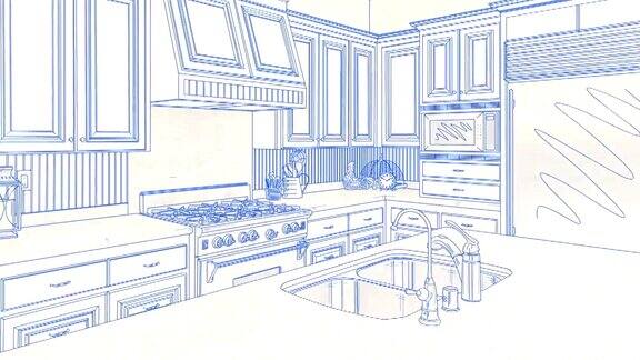 自定义厨房从绘图到完成的过渡