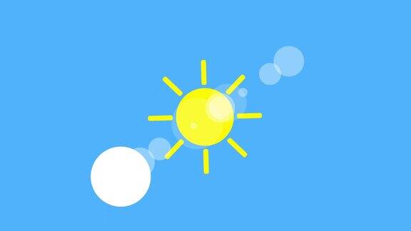 阳光图标动画与蓝色背景图标设计视频动画明亮的太阳孤立卡通动画