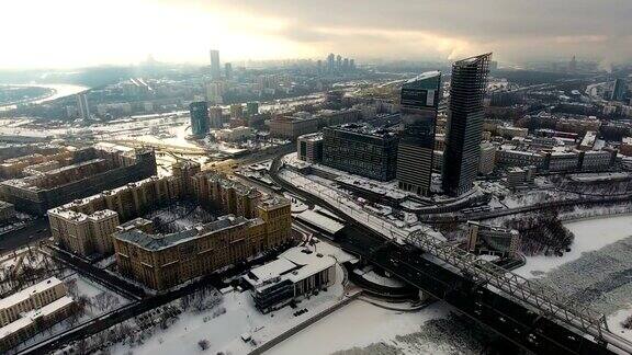 莫斯科市中心冬天日落4k天线