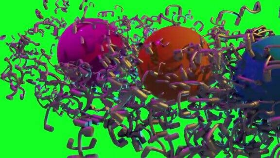动画旋转球体图与银色金属管在绿色屏幕上色度键