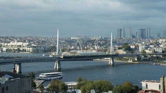 伊斯坦布尔市金角地铁桥时间流逝4k股票视频