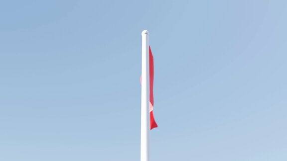 红旗在旗杆上飘扬在风中孤立的白色三维插图