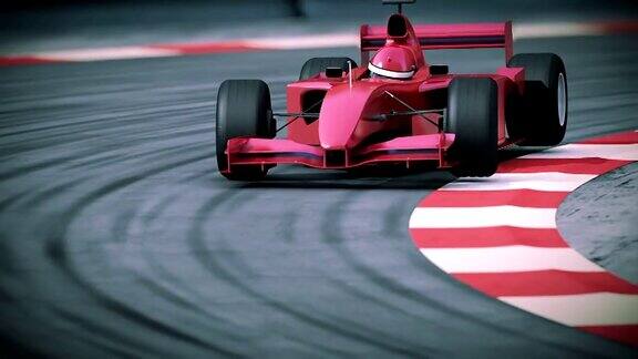 F1红色bolide在慢动作美丽的3d动画