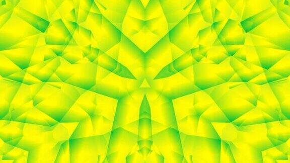 万花筒马赛克低聚背景动画几何设计多边形图案运动图形抽象纹理黄色绿色连续视频无缝循环屏幕保护程序