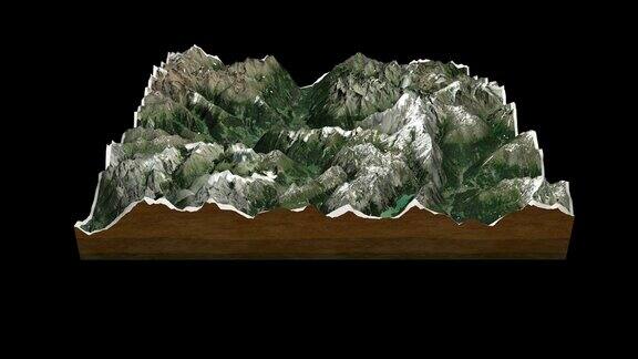 阿尔卑斯山地图3D渲染360度循环动画