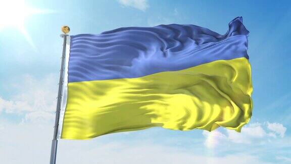 在深蓝色的天空中飘扬的乌克兰国旗国家主题国际理念3D渲染无缝循环4K