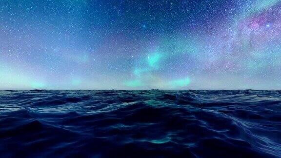 夜海星空北极光闪耀