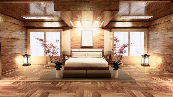 卧室日式室内设计三维渲染