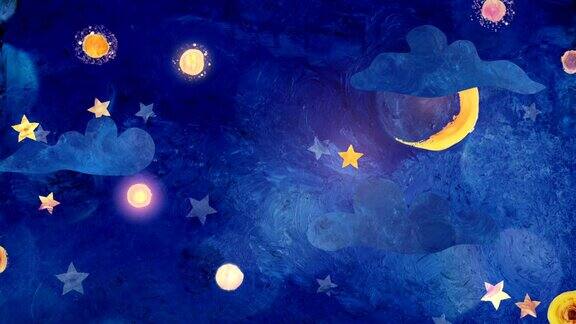 画着月亮、云彩和星星