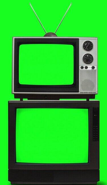 复古电视堆叠彩色键屏幕与复制空间MOD