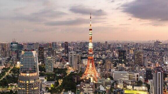 白天到夜晚的时间推移-东京的高架视图