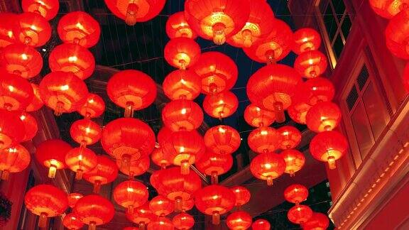 中国新年红纸灯笼装饰在香港城市