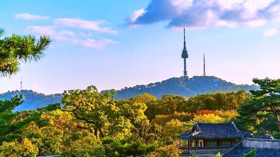 韩国首尔秋季地标首尔塔延时摄影