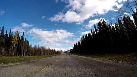 汽车驾驶POV在风景优美的加拿大道路上