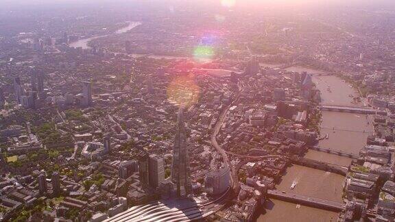 碎片大厦鸟瞰图泰晤士河和伦敦市中心英国4k