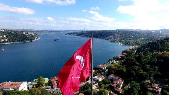 鸟瞰图土耳其国旗伊斯坦布尔4K