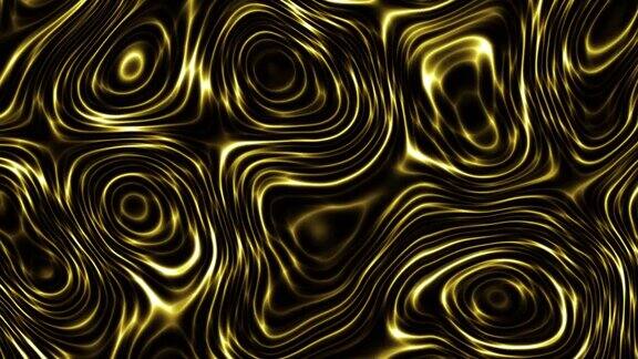 无缝抽象迷幻波背景循环播放4k的视频金色的彩虹色