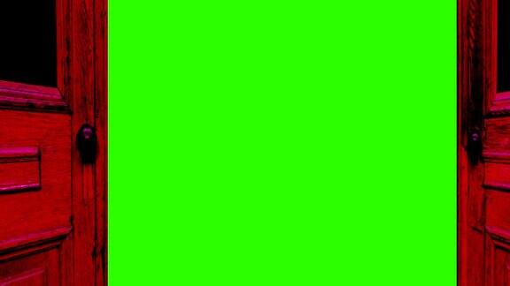 3d动画-木门打开和龙在飞在绿色屏幕上