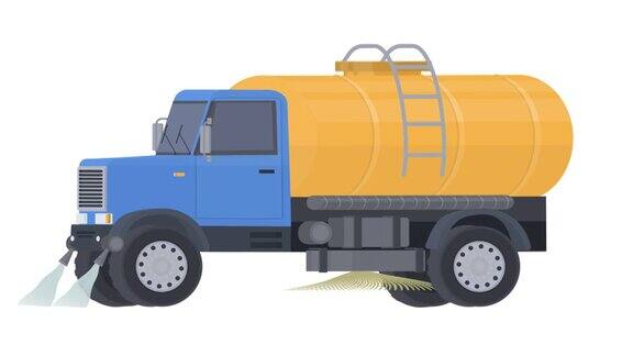 浇水卡车市政卡车与坦克的动画卡通