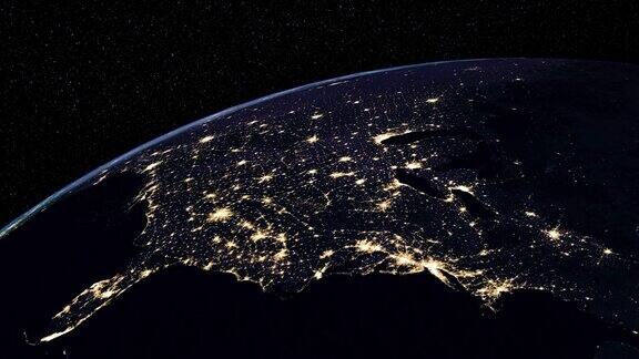 北美城市夜间灯光的卫星图