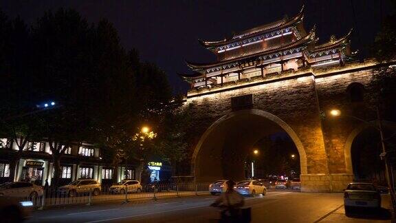 夜光照亮武汉市区交通老路全景4k中国