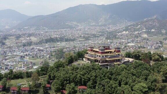 尼泊尔加德满都Kopan修道院航拍镜头