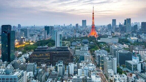 鸟瞰图东京塔和东京城市景观在日落日本