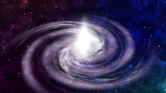 屏幕飞行旋转螺旋星系空间浮动空间背景深太空探索在恒星场和星云附近旅行宇宙中旋转的棒旋星系恒星运动