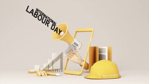 劳动节快乐5月1日-国际劳动节工作场所的劳动安全与权利世界工作安全和健康日概念工人安全第一三维渲染