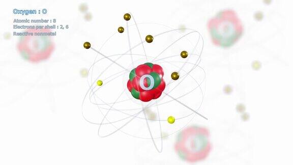 氧原子有8个电子在无限轨道上旋转白色的原子