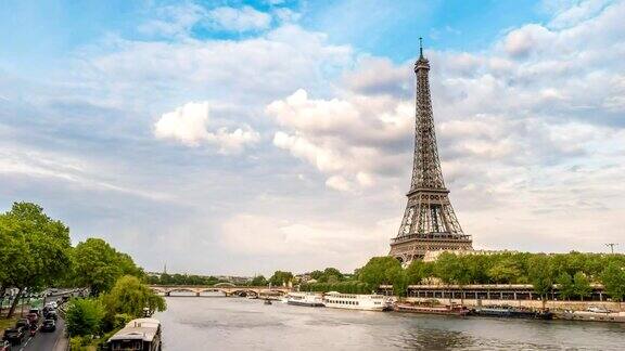 巴黎城市运动时间推移(Hyperlapse)在塞纳河和埃菲尔铁塔巴黎法国