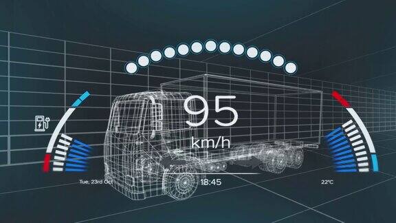 动画速度计gps和充电状态数据的车辆界面超过3d卡车模型