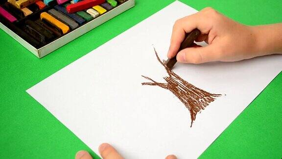 孩子们在纸上画画画一棵树