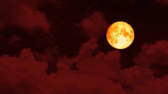 满月血月在夜空升起红云飘过