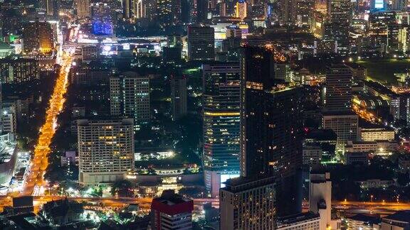 空中延时视频:夜间交通和曼谷城市景观泰国