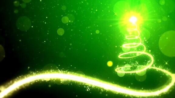 圣诞树灯的绿色背景与复制空间的文本占位符