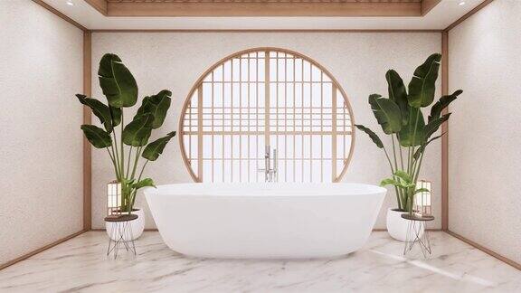 浴室在空的房间内部日式风格三维渲染