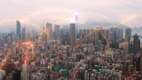 香港城市鸟瞰图的网络连接概念