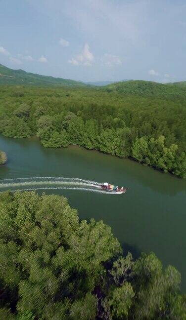 垂直视频4k亚洲传统的长尾游船游民漂河
