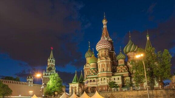 俄罗斯莫斯科圣巴西尔大教堂夜景延时摄影
