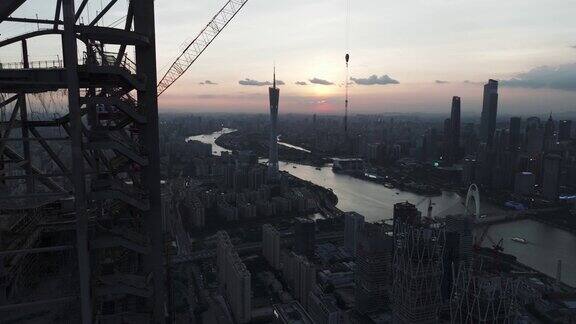 中国广州市中心的日落