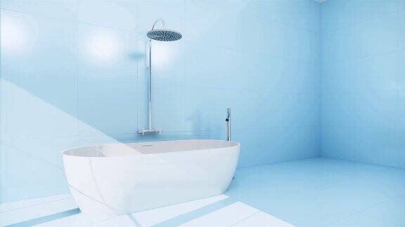 禅意设计浴室瓷砖墙壁和地板-日本风格三维渲染