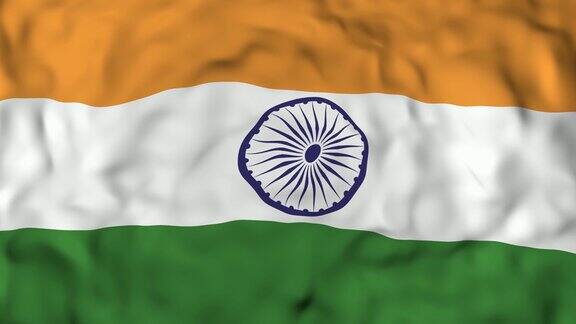 4k逼真3D详细慢动作印度国旗在风中挥舞印度国旗背景