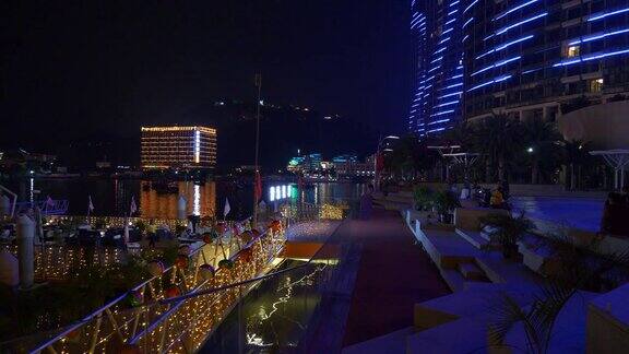 三亚市夜景时间照明步行湾4k海南中国全景