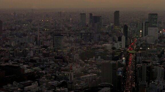 日落时分以富士山为背景的东京城市景色