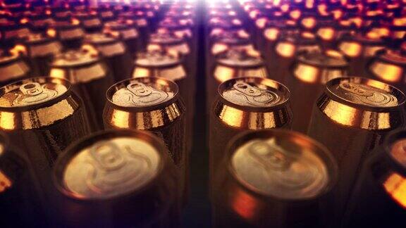 4K铝易拉罐啤酒罐能量饮料可乐循环背景回收近距离