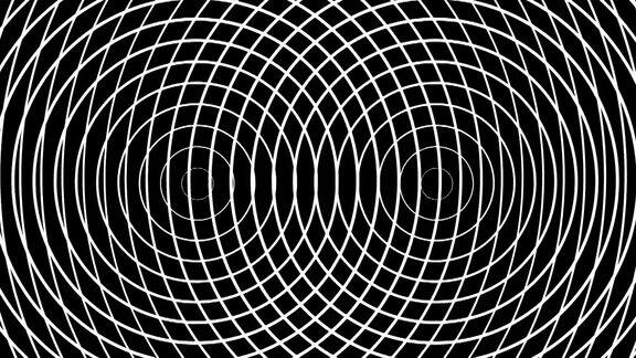 两个脉动的圆圈在黑色背景上形成同心的白色环