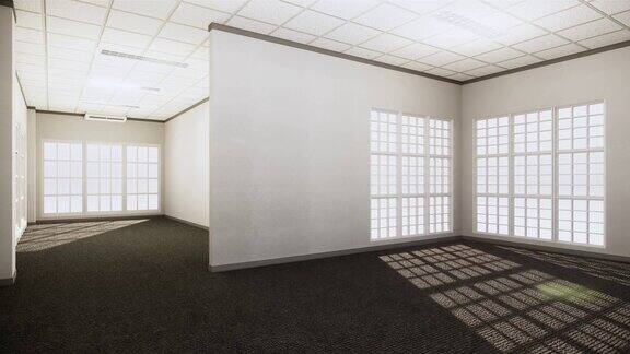 空房间内部与木地板在空的墙壁背景三维渲染