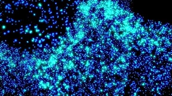 循环辉光蓝色抽象三维混沌形成波粒子形状bg蓝星抽象光运动背景