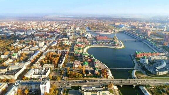 风景优美的鸟瞰图俄罗斯约什卡尔奥拉秋日的城市景观